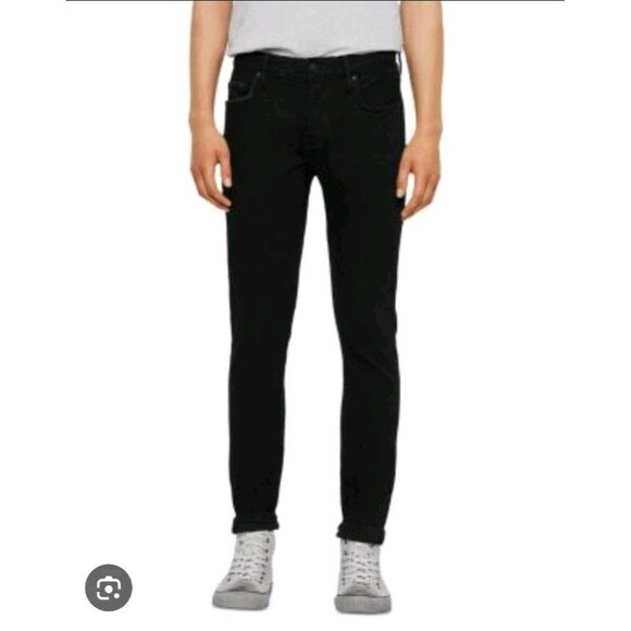 All Saints Jeans Men 34x31 Black Denim Straight Grunge Slim Rex Stretch Work - Picture 1 of 8